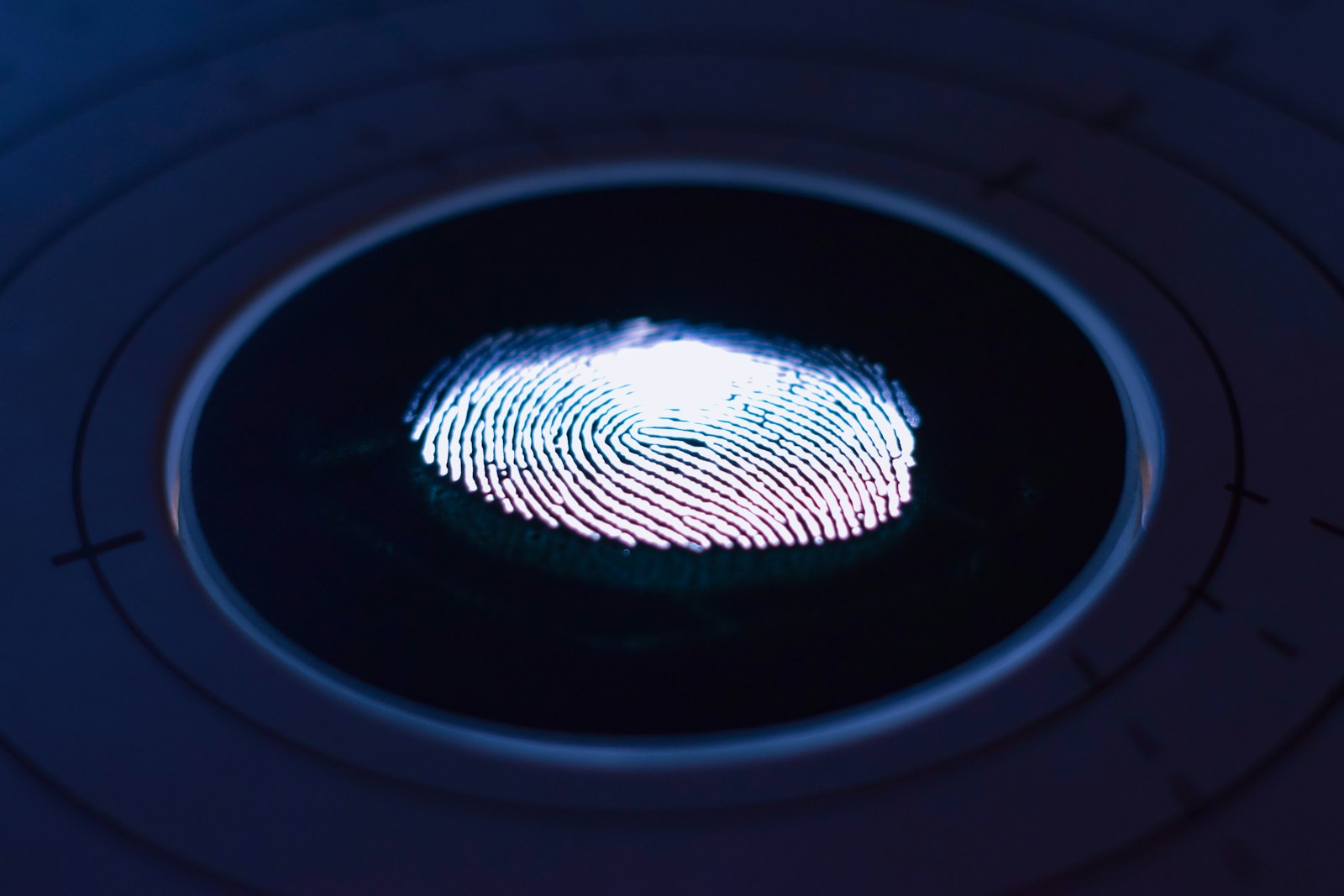 A fingerprint glowing on an electronic scanner